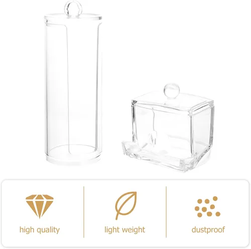 Miniatura 7 de Soporte redondo de algodón, 2 piezas, caja de almacenamiento de hisopos de algodón acrílico, soporte transparente para cosméticos, dispensador