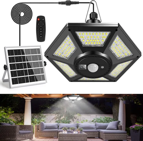 Miniatura 9 de Deogos Luces colgantes solares, luces solares de doble cabezal con sensor de movimiento para exteriores, 180 luces LED solares para interiores