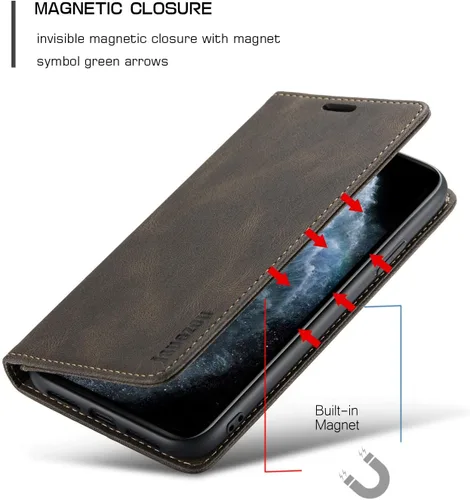 Miniatura 5 de japezop Funda tipo cartera para iPhone 11 Pro Max con tarjetero [bloqueo RFID], funda magnética de cuero con tapa para iPhone 11 Pro Max de 6.5 Café