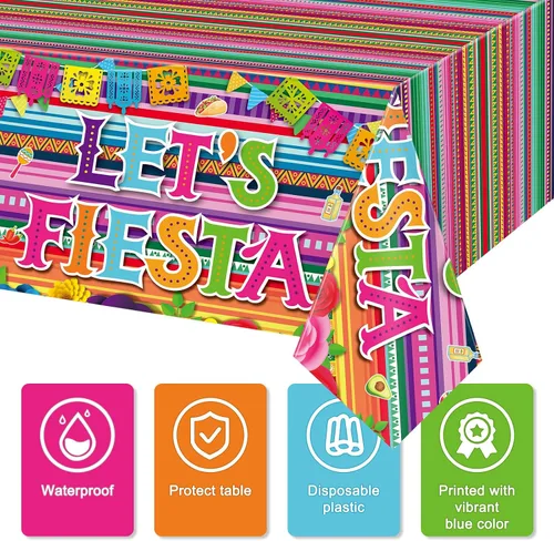 Miniatura 3 de Moukeren Paquete de 3 manteles de fiesta temática, 54 x 108 pulgadas, multicolor, plástico, rectangulares, impermeables, sólidos, no tóxicos, fiesta