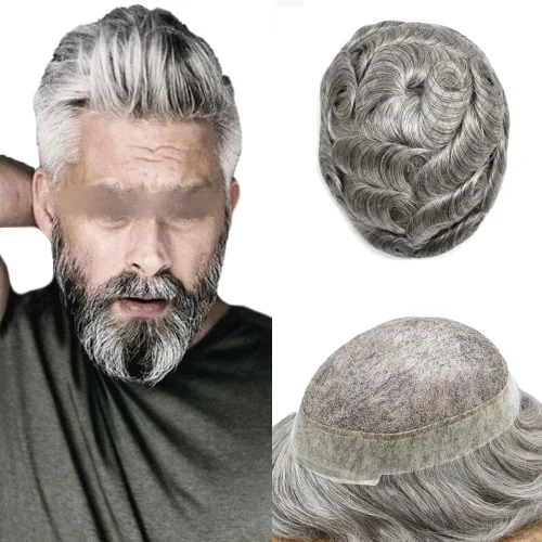 Miniatura 18 de Sistema de reemplazo de cabello de encaje francés para hombre, piezas de cabello de aspecto natural, color negro, marrón, rubio, gris, protesis