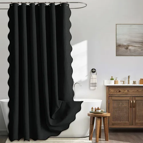 Miniatura 14 de MIULEE Cortina de ducha festoneada de lino texturizado con 12 ganchos de metal, bonita cortina de ducha de tela gruesa resistente, lavable, Negro