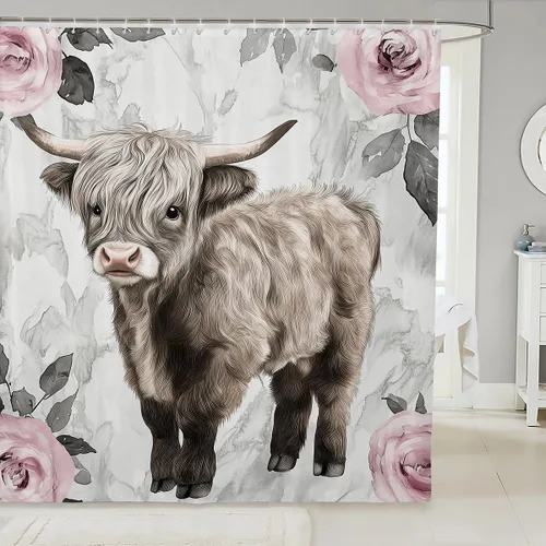 Miniatura 11 de Cortina de ducha con diseño de calavera de azúcar para niños y niñas, cortina de baño con rosas y rosas, decoración de habitación femenina