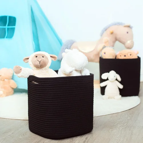 Miniatura 3 de MINTWOOD Design Paquete de 3 cubetas de almacenamiento de 11x11 pulgadas, organizador tejido, lindas cubetas cuadradas para clóset, canastas Negro