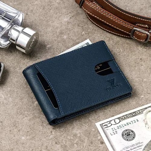 Miniatura 2 de Cartera plegable de bloqueo RFID compacta funcional para hombres, hecha del cuero genuino más fino
