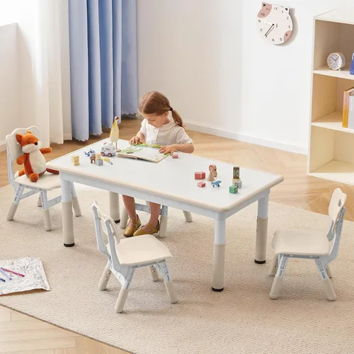 GITAWUSA Juego de mesa y sillas de estudio para niños, mesa y silla ajustable en altura para niños de 3 a 8 años, escritorio con graffiti (Burlywood