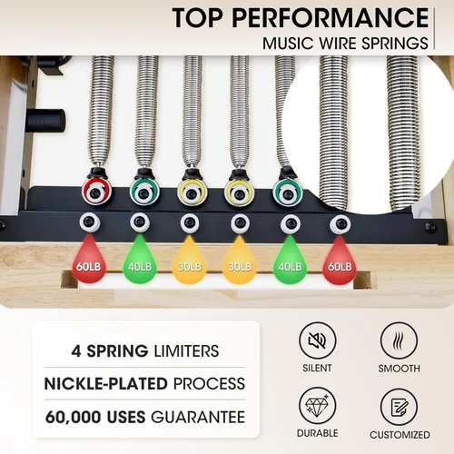 Miniatura 4 de PAETA - Máquina reformadora de pilates plegable de madera de 92 pulgadas con resortes, máquinas de pilates para uso doméstico y estudio