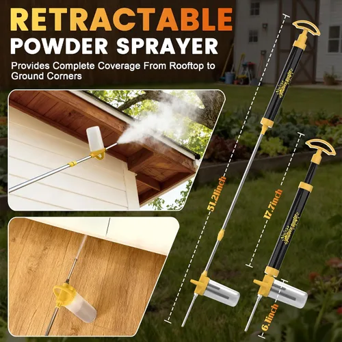 Miniatura 2 de Polvo de tierra de diatomeas, pulverizador de polvo con longitud ajustable de 4 pies, aplicación multiusos para jardín interior y exterior (amarillo)