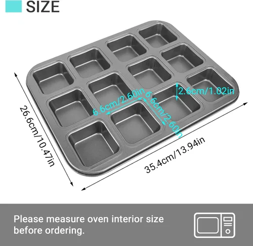Miniatura 5 de Beasea Bandeja para brownie con divisores, 2 juegos de moldes cuadrados para cupcakes para brownies, 12 mini cavidades antiadherentes para hornear