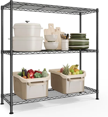 Miniatura 18 de SONGMICS Unidad de almacenamiento de 7 niveles, estantería de alambre, estante de metal de cocina con estantes ajustables, revestimientos de Negro