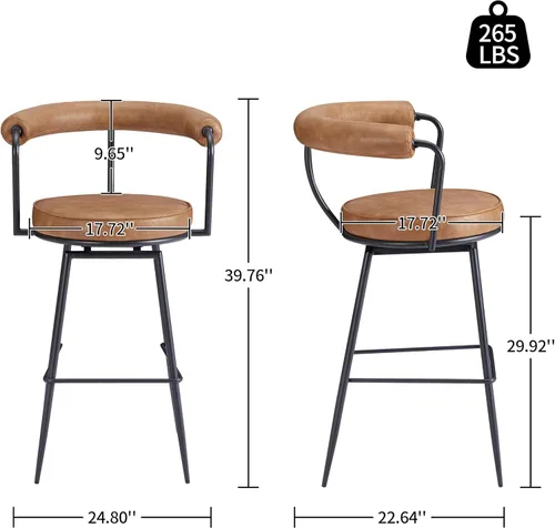 Miniatura 2 de Art Leon Taburete de bar giratorio, moderno taburete de bar de piel sintética de altura, taburete de mostrador de 30 pulgadas con respaldo para isla