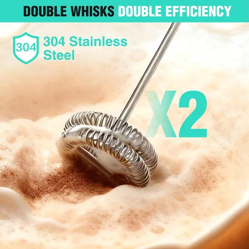Miniatura 6 de HAUSHOF Potente varita espumadora de leche recargable con soporte, máquina de espuma eléctrica de mano, mezclador de bebidas con 2 batidores