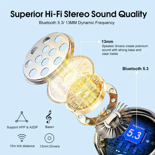 Miniatura 3 de OYIB Auriculares inalámbricos, auriculares Bluetooth 5.3 con 4 micrófonos ENC Clear Call, auriculares Bluetooth con control táctil, sonido estéreo