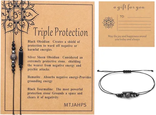 Miniatura 22 de Pulsera de protección, protección empática, cristales de obsidiana negra y pulsera de piedras curativas para mujeres, suerte, ansiedad y pulsera