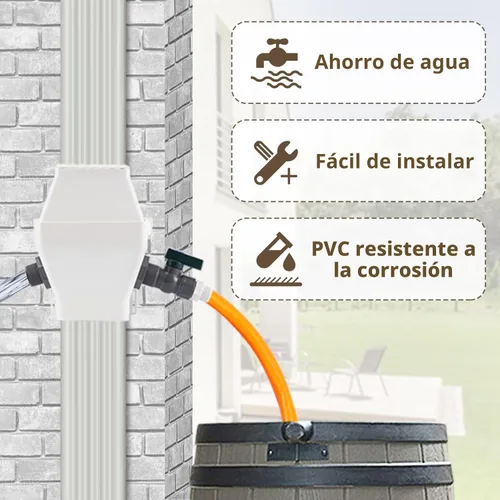 Miniatura 5 de Desviador de barril de lluvia, sistema de recolección de agua de lluvia que se adapta a bajante de 2 x 3 o 3 x 4 pulgadas, kit de desviador de Blanco