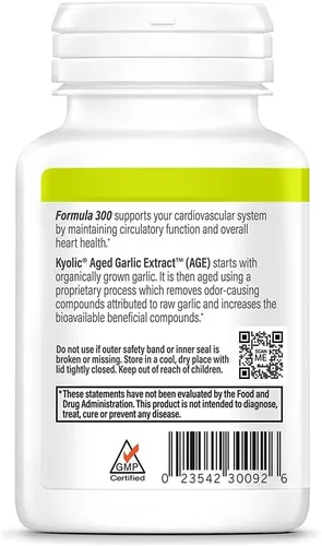 Miniatura 3 de Kyolic - Extracto de ajo envejecido Fórmula 300 - Salud cardiovascular - Suplemento de extracto de ajo envejecido biodisponible - Apoya la función