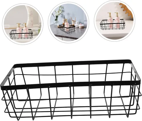 Miniatura 6 de Luxshiny Cesta de almacenamiento de metal montada en la pared para cocina y baño, organizador versátil para acondicionadores de champú y más diseños