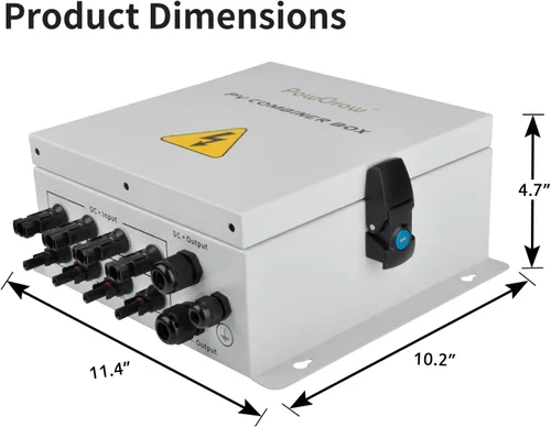 Miniatura 6 de Caja combinadora PV PowGrow, caja combinadora solar de metal de 4 cuerdas con fusible de corriente nominal de 15 A, dispositivo de protección contra
