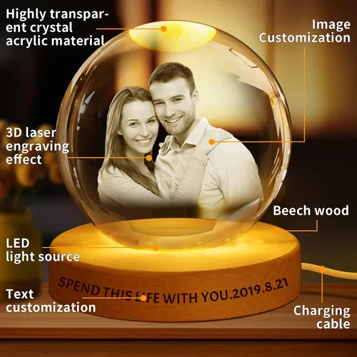 Miniatura 3 de Regalo de foto de cristal 3D personalizada – Imagen personalizada para día del padre, cumpleaños, aniversario – Recuerdo para papá, parejas