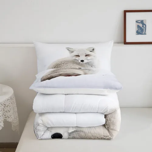 Miniatura 5 de Feelyou Juego de edredón de zorro ártico, juego de ropa de cama para niños y niñas, bonito edredón de animales salvajes, juego de edredón 1 juego