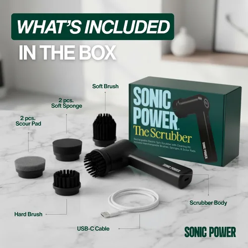 Miniatura 7 de SonicPower Limpiador eléctrico giratorio – De mano y ergonómico, IPX7 impermeable, 4 cabezales de cepillo multiusos, batería recargable de larga