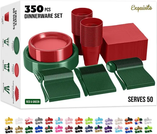 Miniatura 25 de Party Solids 350 Piezas Platos de Plástico Blanco Para Fiestas, Juego de Platos Desechables Blancos, 50 de Cada Juego de Platos para Cena de 9