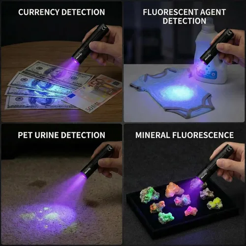 Miniatura 4 de ALONEFIRE SV127 Mini 395nm Linterna UV USB C recargable Blacklight Woods Lámpara Detector de Dinero Luz Negra para Detetector de Orina de Mascotas