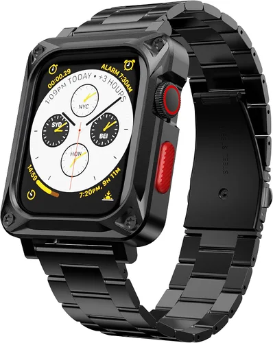 Miniatura 11 de Compatible con Apple Watch Band de 1.772 pulgadas Series 9, 8, 7, carcasa de metal resistente para hombres de 1.772 pulgadas con correa de repuesto