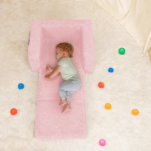 Miniatura 4 de SLIGUY Sofá convertible para niños pequeños, sofá a tumbona, funda de sherpa, color rosa oscuro Rosa Sherpa