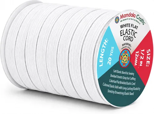 Miniatura 188 de Mandala Crafts - Rollo de cordón elástico plano para costura y manualidades Blanco