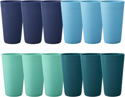 US Acrylic Newport Vasos de Agua Apilables de Plástico Irrompible de 20 Onzas en 4 Colores Costeros | Juego de 12 Vasos para Beber | Reutilizables,