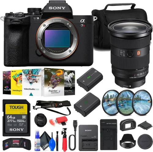 Sony Cámara sin espejo a7R V (ILCE7RM5/B) + lente Sony FE de 0.945-2.756 in (SEL2470GM2) + tarjeta de 64 GB + kit de filtro + software de foto +