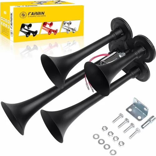 Miniatura 13 de FARBIN - Bocina de tren para camión, 178 dB, superpotente, con 4 trompetas, incluye compresor de aire 12 V de 150 PSI y tanque de 6 l (1.6 gal)