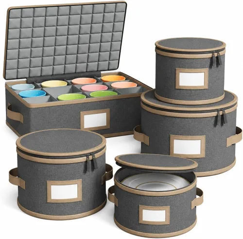 Miniatura 12 de Contenedores de almacenamiento de porcelana de carcasa dura – Juego de 5 piezas para guardar platos de cena, platos de ensalada, tazas, divisores