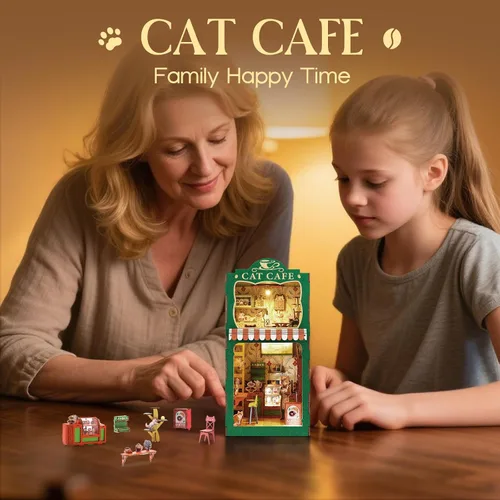 Miniatura 6 de Kit de Rincón de Libros, Kit de Casa en Miniatura DIY para Adultos, Adolescentes y Principiantes, Casa de Muñecas Booknook Café de Gatos Casa Café