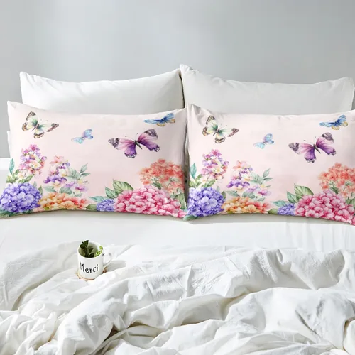 Miniatura 7 de Juego de edredón de mariposa morada tamaño individual para niñas y niños, ropa de cama rosa degradado, relleno de edredón de mariposa de ensueño