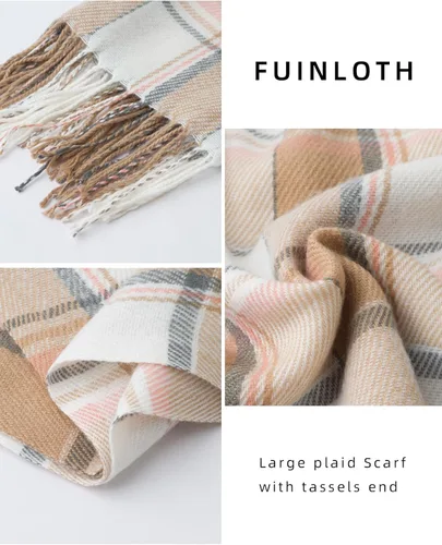 Miniatura 3 de Fuinloth Bufanda grande a cuadros para mujer, chal largo para invierno, cálido y ligero