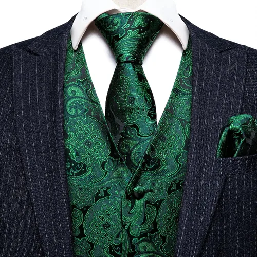 Miniatura 4 de Barry.Wang Chaleco formal de los hombres Paisley Jacquard seda corbata traje chaleco conjunto boda 5PCS