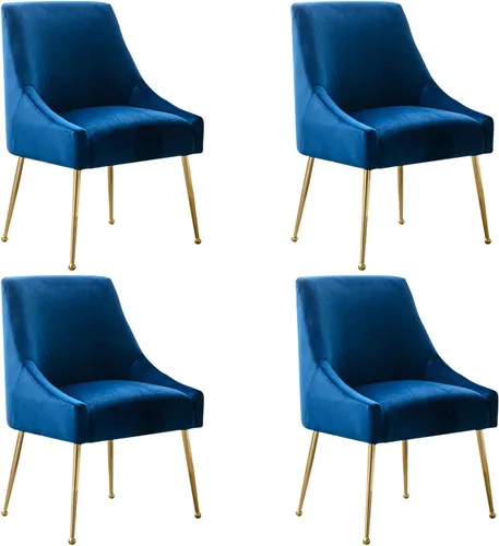 Miniatura 10 de Juego de 2 sillas de comedor modernas de terciopelo, colección de muebles tapizados contemporáneos con patas de metal dorado pulido, elegantes