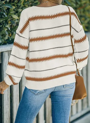 Miniatura 2 de Dokotoo - Suéter de bloques de colores para mujer, suéter de manga larga con cuello redondo, suéter sin botones