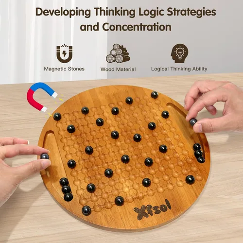 Miniatura 3 de Juego de ajedrez magnético, juego de mesa de madera dura de doble cara con 30 bolas magnéticas, desarrolla inteligencia, ejercicio cerebral