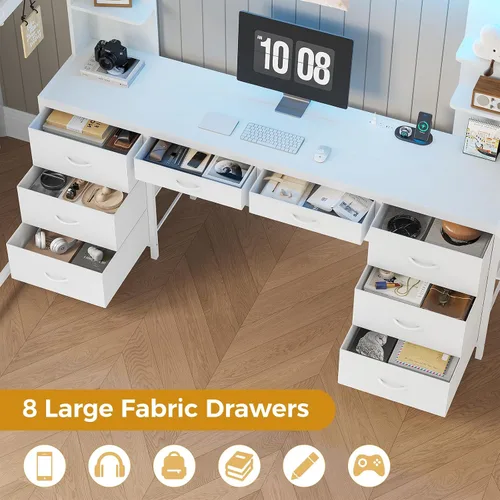 Miniatura 3 de ADORNEVE Cama tipo loft de tamaño completo con escritorio y 8 cajones de almacenamiento, camas loft de metal completas con luces LED y estación