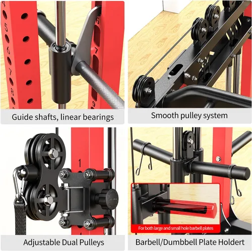 Miniatura 5 de Rack Multiusos para Sentadillas, Conjunto de Rack de Pesas Smith Machine con Sistema de Crossover de Cables, Racks de Potencia para Gimnasio en L06