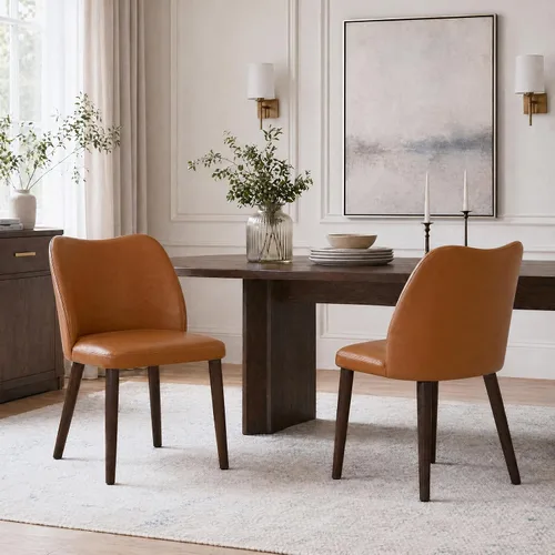 Miniatura 8 de MALOL Juego de 2 sillas de comedor, sillas laterales de cocina tapizadas de tela con patas de madera para uso en cocina y restaurante, color beige