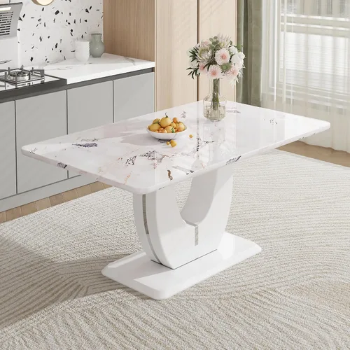 Miniatura 2 de JUFU Mesa de comedor de mármol sintético de 63 pulgadas para 4-6 personas, moderna mesa rectangular de cocina y comedor, mesa de MDF de aspecto