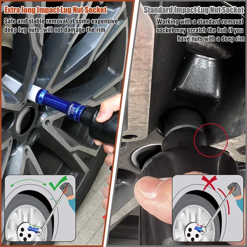 Miniatura 2 de Juego de protectores de rueda de pared delgada extra larga de 0.669 in y 6 pulgadas, juego de llaves de vaso profundo de impacto, juego de llaves