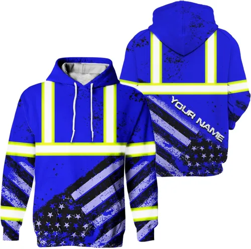 Miniatura 24 de Sudadera con capucha de alta visibilidad con la bandera de Estados Unidos para hombre, sudadera con capucha reflectante de seguridad
