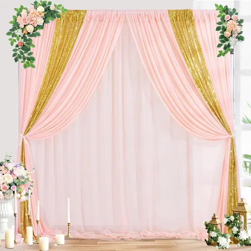 Miniatura 36 de Cortina de gasa de telón de fondo para boda de 9.8 pies por 10 pies, para decoración de escenario de fiesta o boda Blanco