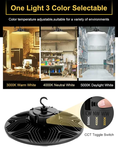 Miniatura 3 de Luz LED UFO de alta bahía, 150W/100W/80W ajustable, 3000K/4000K/5000K ajustable, UL listado 21000LM 0-10V regulable IP65 impermeable alta Bahía