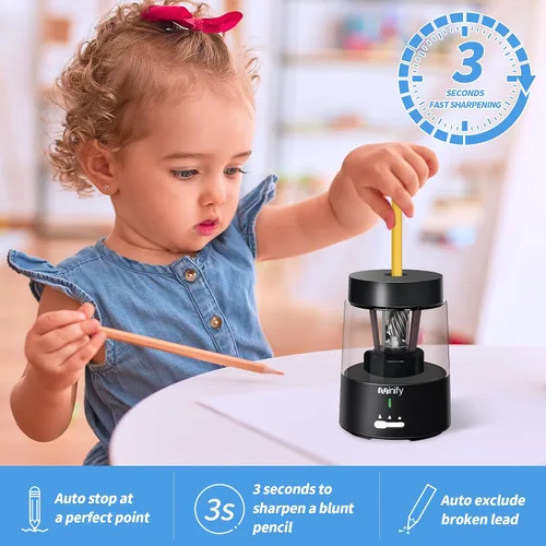 Miniatura 2 de Sacapuntas eléctrico, sacapuntas de lápiz, hoja resistente recargable con batería, sacapuntas para lápices de colores de 6-8 mm, parada automática